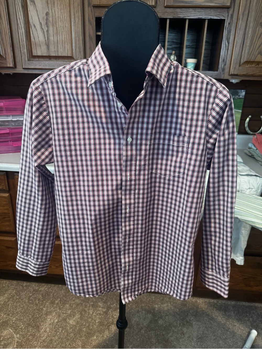 Chaps Button-Up Check Shirt in Burgundy and White